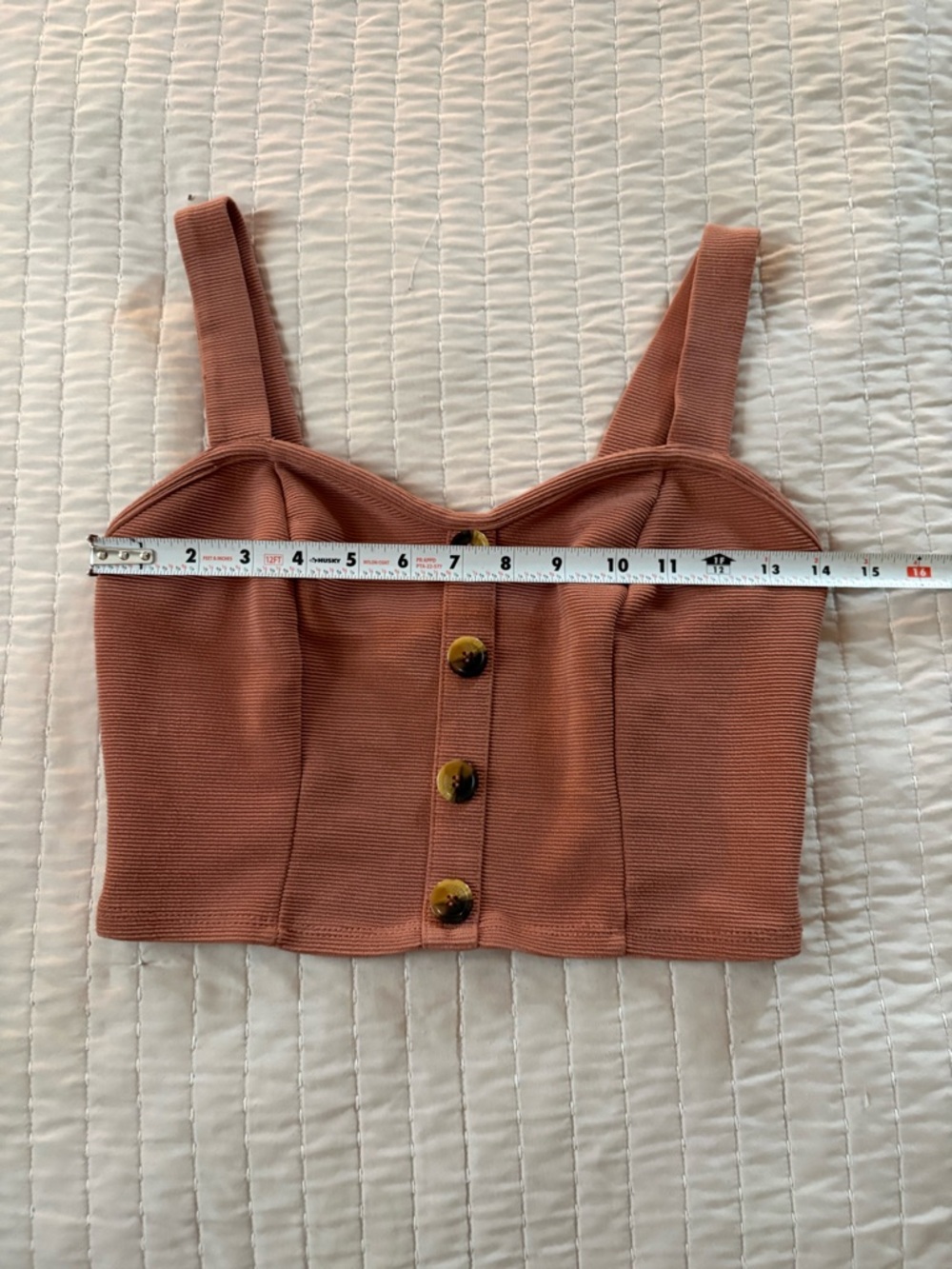 Bozzolo Rust Ribbed Button-Front Crop Top - Picture 3 of 5